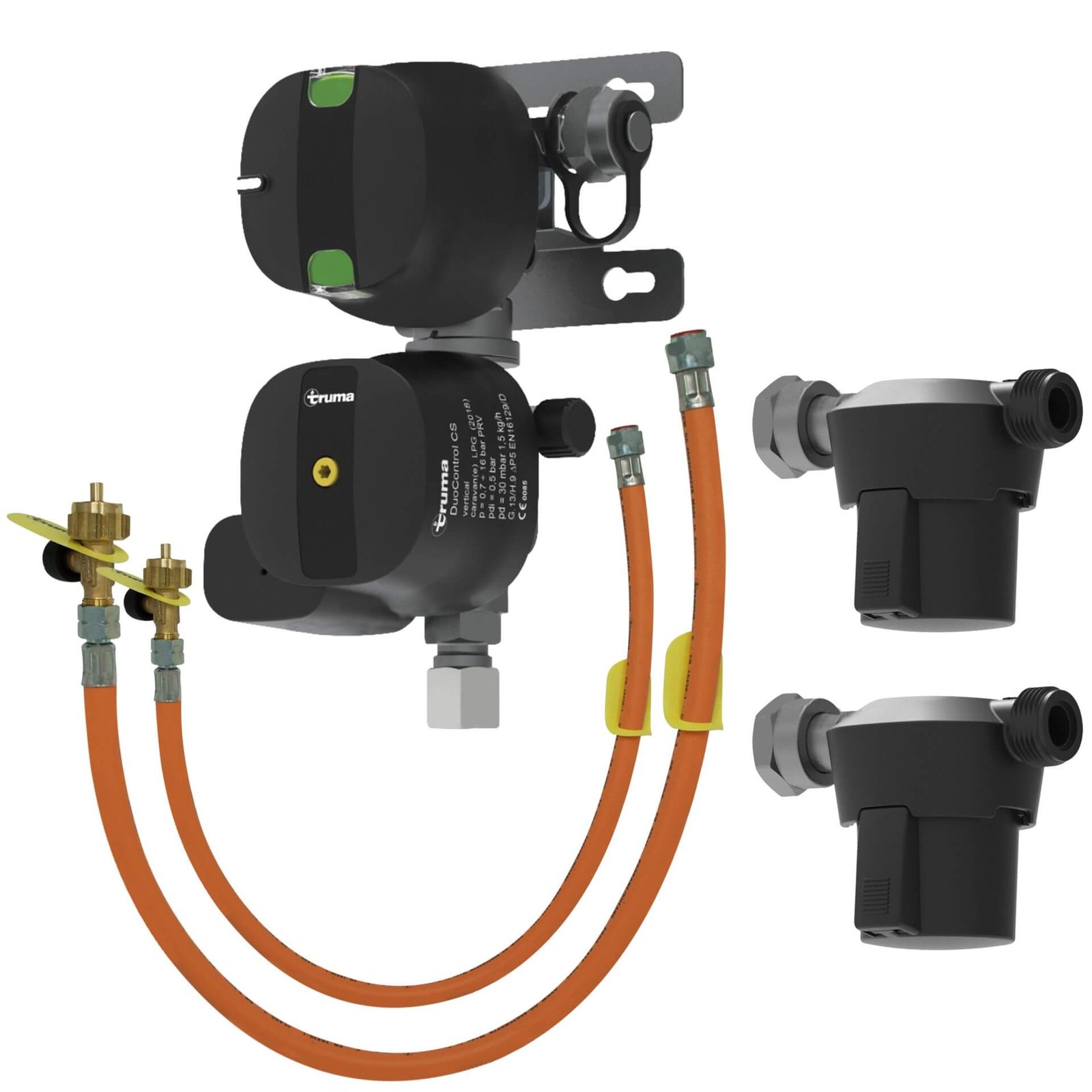 — „Truma DuoControl CS“ – vertikalus, 30 mbar pilnas dujų reguliatoriaus komplektas kemperiui — Truma DuoControl CS